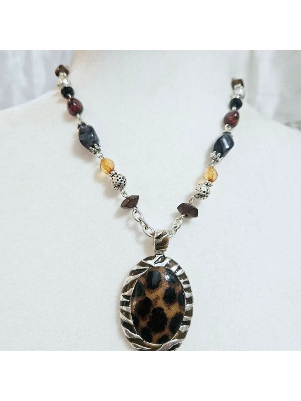 Fashion Earth Tones Animal Print Pendant Necklace